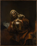 Old Woman Cutting Her Nails Poster | Style of Rembrandt Art Print (1655)
