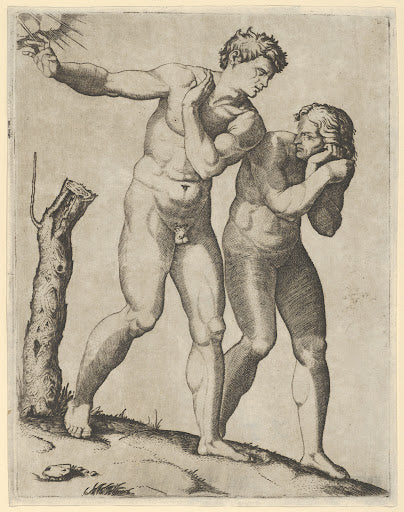 Adam and Eve Expelled from Paradise (Raimondi Engraving) Poster | After Michelangelo Art Print (1515)