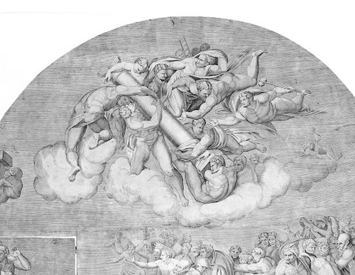 Angels Carrying the Column (della Casa Engraving) Poster | After Michelangelo Art Print (1548)