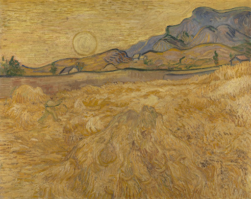 Wheat Field with Reaper and Sun Poster | Vincent van Gogh Art Print (1889)