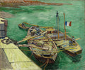 Quay with Men Unloading Sand Barges Poster | Vincent van Gogh Art Print