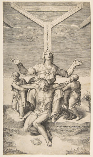Pietà with Angels (Bonasone Engraving) Poster | After Michelangelo Art Print (1546)