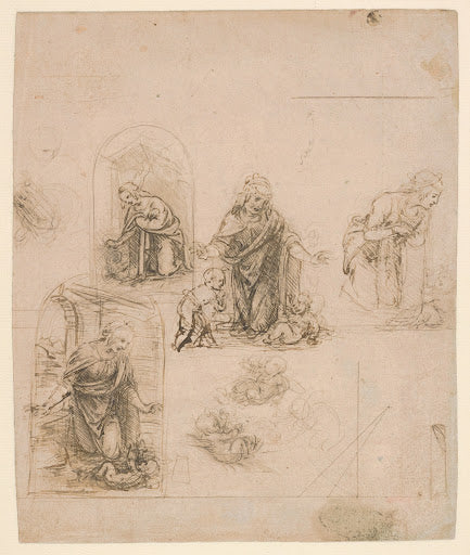 Studies for the Virgin Adoring the Christ Child Poster | Leonardo da Vinci Art Print (1480)