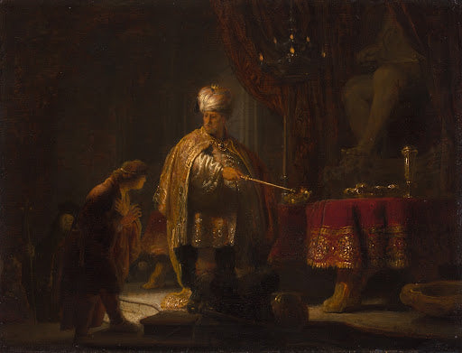 Daniel and Cyrus before the Idol Bel Poster | Rembrandt van Rijn Art Print (1633)