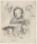 Studies of the Head of Saskia and Others Poster | Rembrandt van Rijn Art Print (1636)