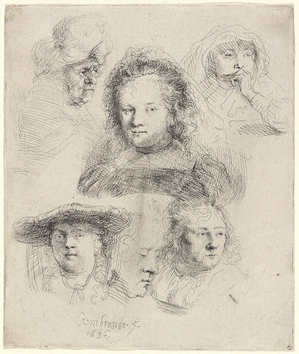 Studies of the Head of Saskia and Others Poster | Rembrandt van Rijn Art Print (1636)