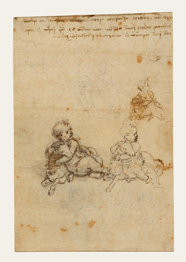Studies for the Christ Child with a Lamb Poster | Leonardo da Vinci Art Print (1503)