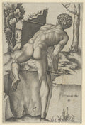 Naked Man Climbing a River Bank (Raimondi Engraving) Poster | After Michelangelo Art Print (1509)
