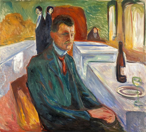 Self-Portrait with a Bottle of Wine Poster | Edvard Munch Art Print (1906)