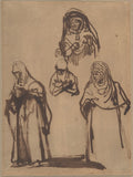 Study Sheet with Three Women and a Boy Poster | Rembrandt van Rijn Art Print (1638)