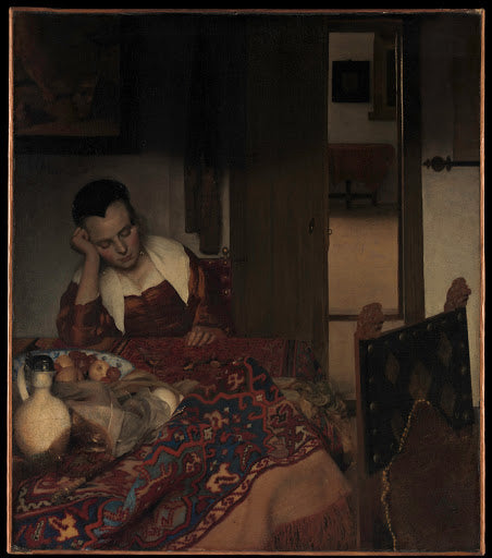 A Maid Asleep Poster | Johannes Vermeer Art Print (1656)