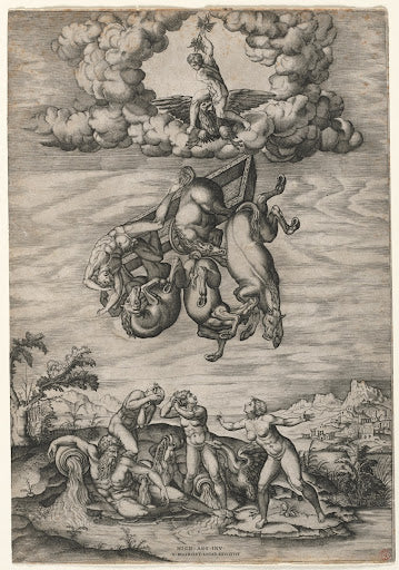 The Fall of Phaeton (Beatrizet Engraving) Poster | After Michelangelo Art Print (1545)