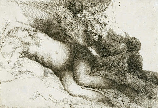 Jupiter and Antiope Poster | Rembrandt van Rijn Art Print (1659)