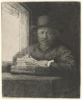 Self-Portrait Drawing at a Window Poster | Rembrandt van Rijn Art Print (1648)