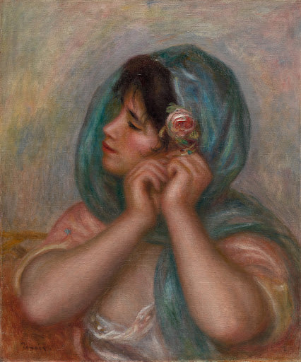 Young Woman Arranging Her Earring Poster | Pierre-Auguste Renoir Art Print (1905)