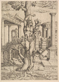 Man Bound to a Tree (Master I O V Etching) Poster | After Michelangelo Art Print (1543)