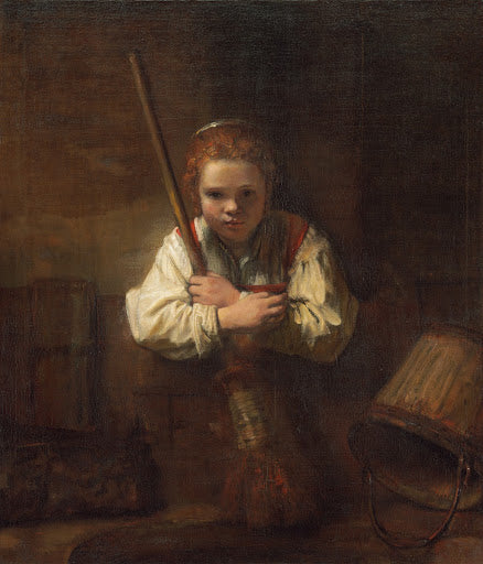 A Girl with a Broom Poster | Rembrandt Workshop Art Print (1646)