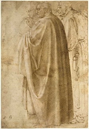 Three Standing Men in Wide Cloaks Poster | Michelangelo Art Print (1492)