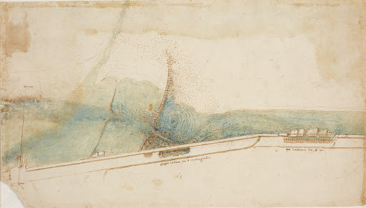 A Weir on the Arno East of Florence Poster | Leonardo da Vinci Art Print (1504)