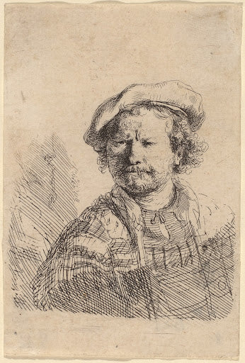 Self-Portrait in a Flat Cap and Embroidered Dress Poster | Rembrandt van Rijn Art Print (1642)