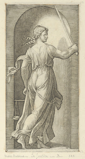 Justice in a Niche Poster | Marcantonio Raimondi after Raphael Art Print (1515)