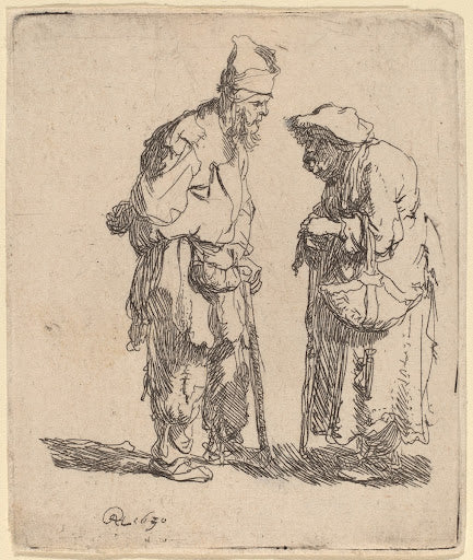 Beggar Man and Beggar Woman Conversing Poster | Rembrandt van Rijn Art Print (1630)