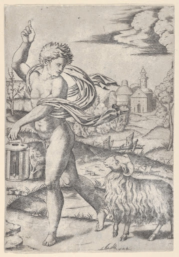 Young Man with a Lantern and a Ram Poster | Marcantonio Raimondi after Raphael Art Print (1510)