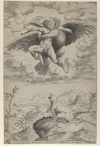 The Rape of Ganymede (Beatrizet Engraving) Poster | After Michelangelo Art Print (1542)